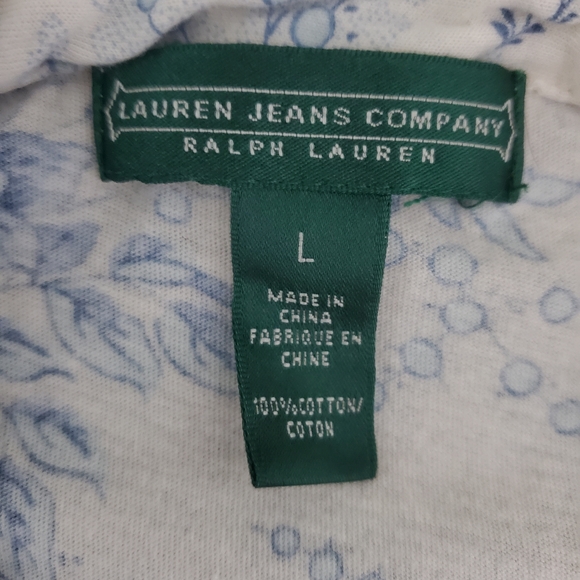 Vintage Ralph Lauren Blue Floral Toile Ruffle Blouse Cottagecore Sleeveless L - Picture 2 of 6